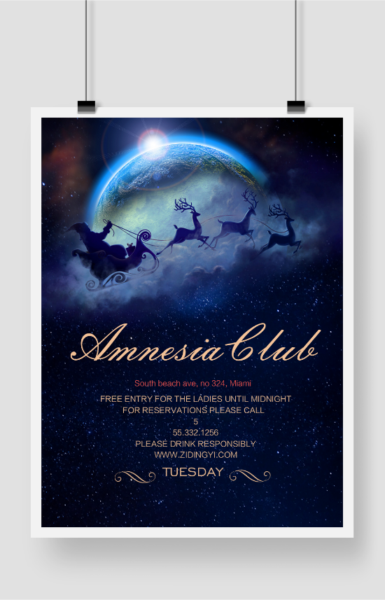 圣诞酒吧狂欢夜神秘海报设计素材