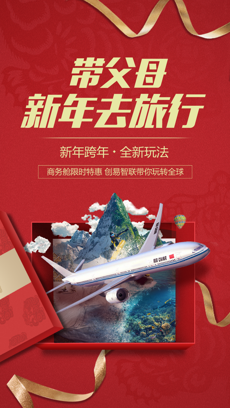 新年旅行大礼包促销产品海报