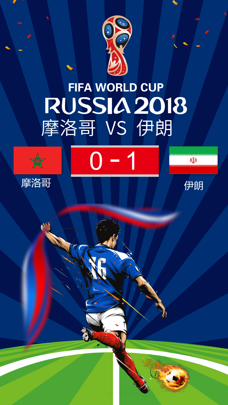 世界杯伊朗1-0摩洛哥手机海报素材图片