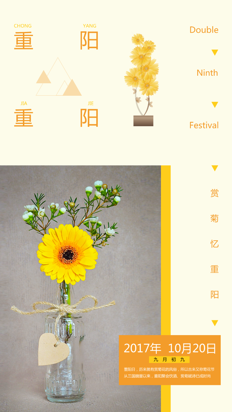 黄色简约重阳图形菊花节日海报