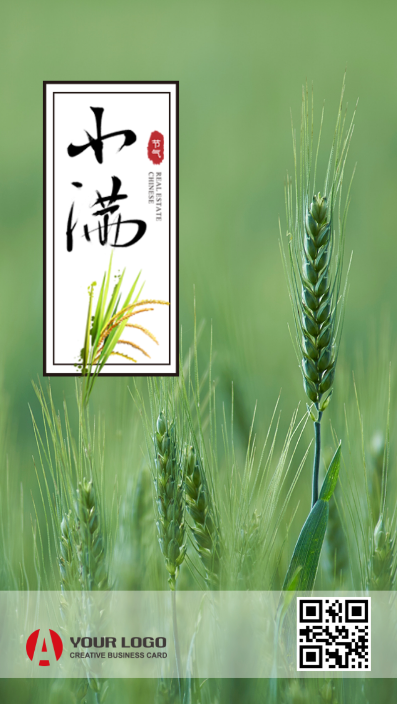 绿色小麦简约小满二十四节气手机海报