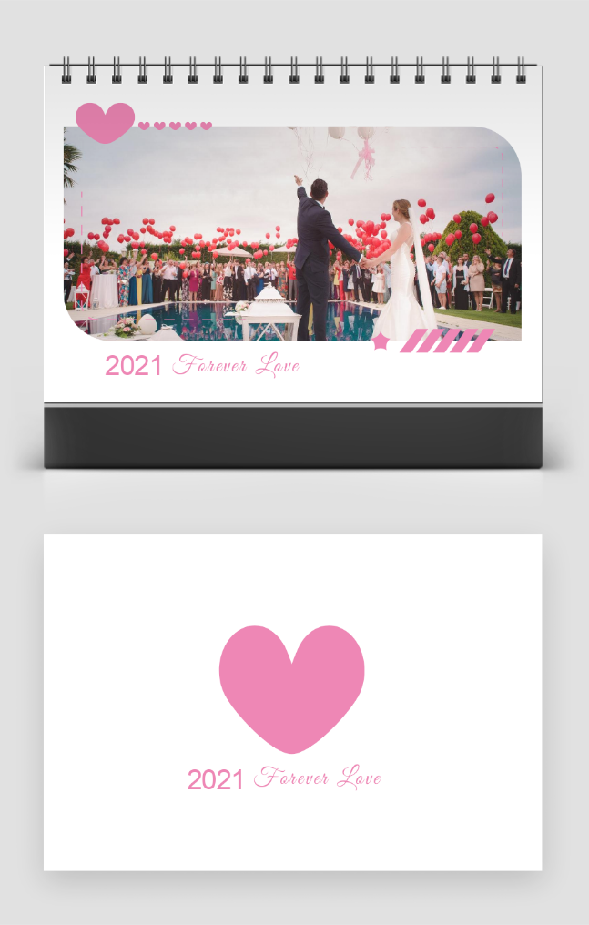粉色浪漫情侣婚礼人物个性简约2020台历